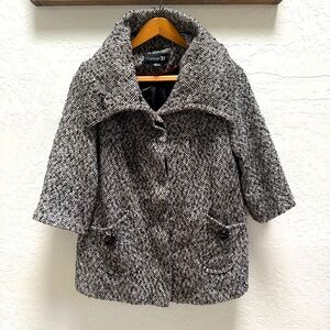 Forever Cropped Jacket Hounds Tooth Black White 3/4 Sleeve Large Buttons L